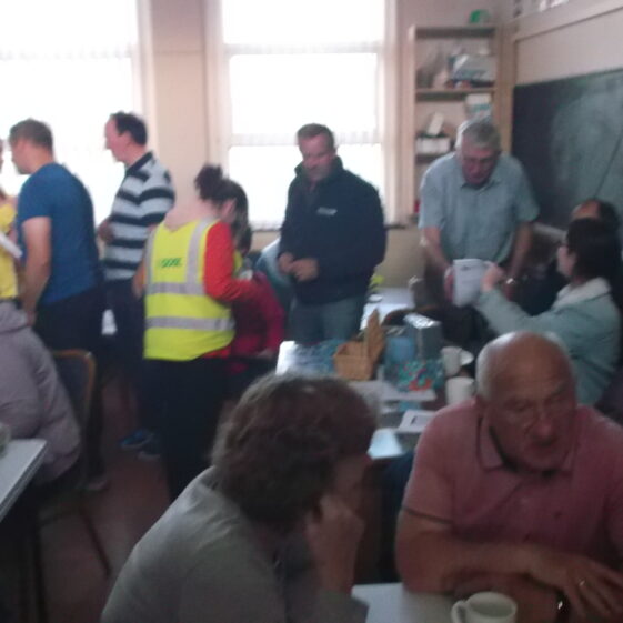 Time for tea people gathered in Woodlawn School for refreshments after walk | B. Doherty 2019