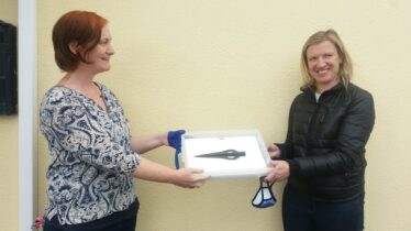 Bernie Doherty, Galway Community Archaeologist and Maeve Sikora, NMI with Moyarwood Spearhead