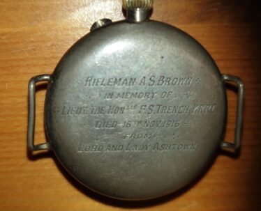Rifleman A S Brown in Memory of Lieut The Hon F S Trench KRRC Died 16th Nov 1916 From Lord and Lady Ashtown