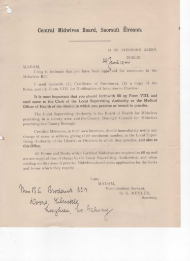 Letter from Local Appointments Commissioners 9th July 1940 to attend for interview for postion of Midwife