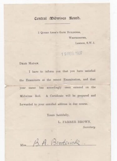 Letter : Central Midwives Board