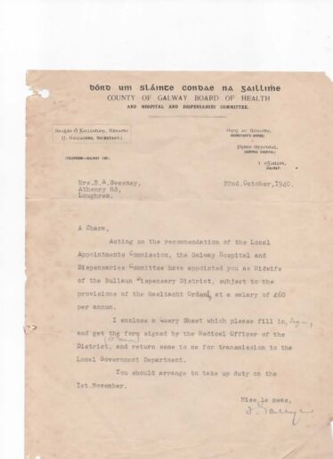 County fo Galway Board of HealthAppointment letter