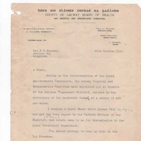 County of Galway Board of Health appointment letter County fo Galway Board of HealthAppointment letter | Courtesy of Fr Ray Sweeney