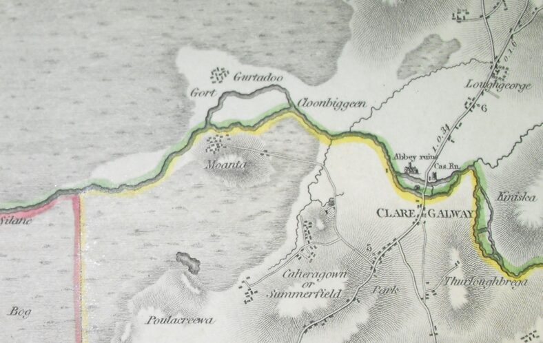 Larkins 1812 Map of Co. Galway showing Cahergowan/Summerfield with settlement marked in Cahergowan and Clogher