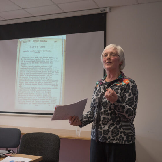 Ruaidhri Ó Flaithearta Dr. Bernadette Cunningham presenting to seminar at NUIG | Seán Ó Mainnín