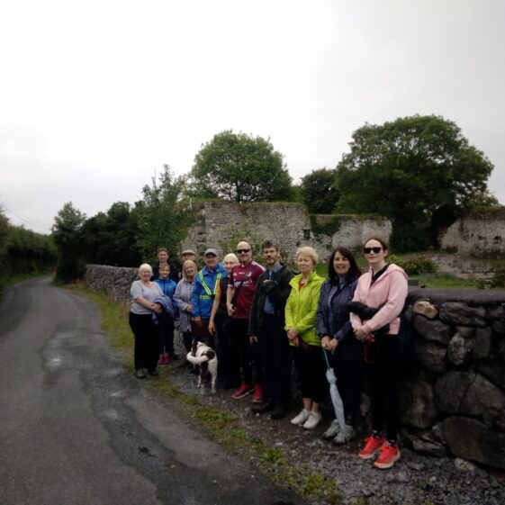 Homefarm with the bawn wall of Moycullen Castle in the background | Moycullen Historical Society