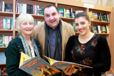At the book launch of "Ruaidhri's Story how Moycullen got its name" L-R Geraldine McDermott, Ollie Turner who launched the book and Patrycja Cichocka.