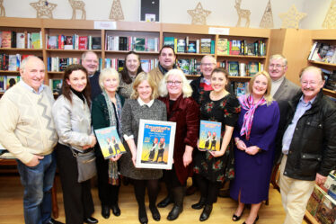 At the book launch of "Ruaidhri's Story how Moycullen got its name Back Row LtoR: Tomas O'Cadhain, Mary Ann Feeney, Ollie Turner Galway Bay FM, Walter McDonagh, Joe Loughnane. Front Row LtoR: Tim Griffin, Tara deRenzy, Geraldine McDermott (Irish Translator for publication), Marie Mannion (County Galway Heritage Officer), Mary O'Shea, Patrycja Cichocka (Polish Translator for publication), Hazel Morrison-Pagett, Eugene Jordan