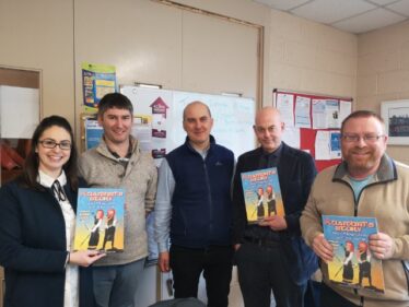 With Chairperson of Moycullen Heritage Mark McNally are Principals of 4 Moycullen Primary Schools from LtoR: Éilis Ní Chonghaile (Newtown), Christopher O’Neill (Tullokyne), Mark Regan (Tooreeney) and Terry Kavanagh (Moycullen Central)