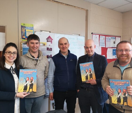 With Chairperson of Moycullen Heritage Mark McNally are Principals of 4 Moycullen Primary Schools from LtoR: Éilis Ní Chonghaile (Newtown), Christopher O’Neill (Tullokyne), Mark Regan (Tooreeney) and Terry Kavanagh (Moycullen Central) | Photo Moycullen Heritage