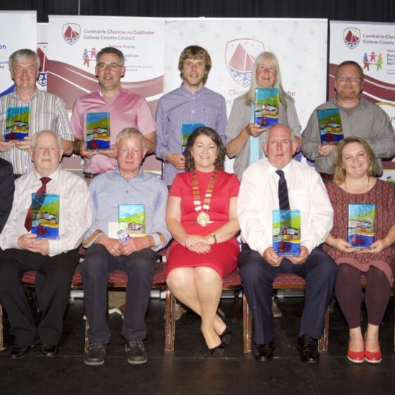 Pictured at the Cathaoirleach’s Community Awards ceremony at The Theatre, Station House Hotel, Clifden were (standing l-r) Brendán Ó Loinsigh Ballinderreen Community Centre, Diarmuid Kelly Cuan Beo Kinvara, John Staunton Meelick-EyreCourt Kayak Club, Pam Fleming Kinvara Arts Group and Mark McNally Moycullen Historical Society. (seated l-r) Vincent Lyons Public Partnership Network, Sunny Murray Athenry Mens Shed, John Bhaba Jeaic Ó Conghaile Lettermullen, Cathaoirleach Eileen Mannion, Tom Broderick Oranmore and Kevin Kelly, CEO Galway County Council. | Photo:-Mike Shaughnessy