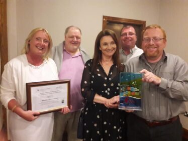 Moycullen Historical Society members Hazel Morrison (PRO), Tomas O'Cadhain (Vice Chairperson), Tara deRenzy, Richard Long and Mark McNally (Chairperson)