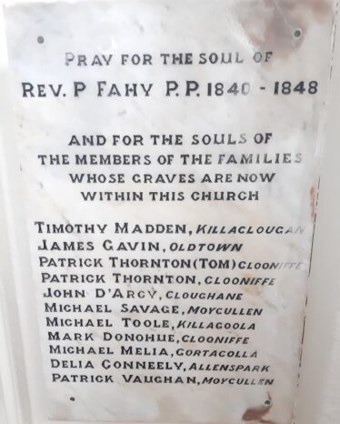 Memorial to Rev P Fahy at the Church of the Immaculate Conception Moycullen