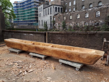 The finished replica Lee's Island Log boat ready for it's journey from Meitheal Mara Cork to Moycullen