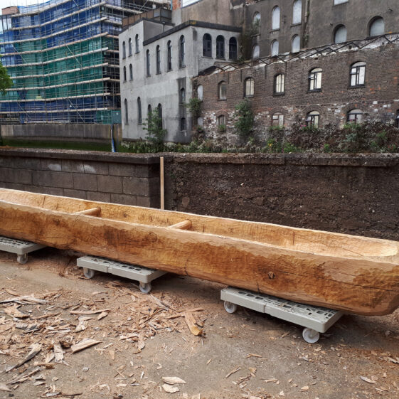 The finished replica Lee's Island Log boat ready for it's journey from Meitheal Mara Cork to Moycullen | Photo Credit:  Brian MacDomnhaill