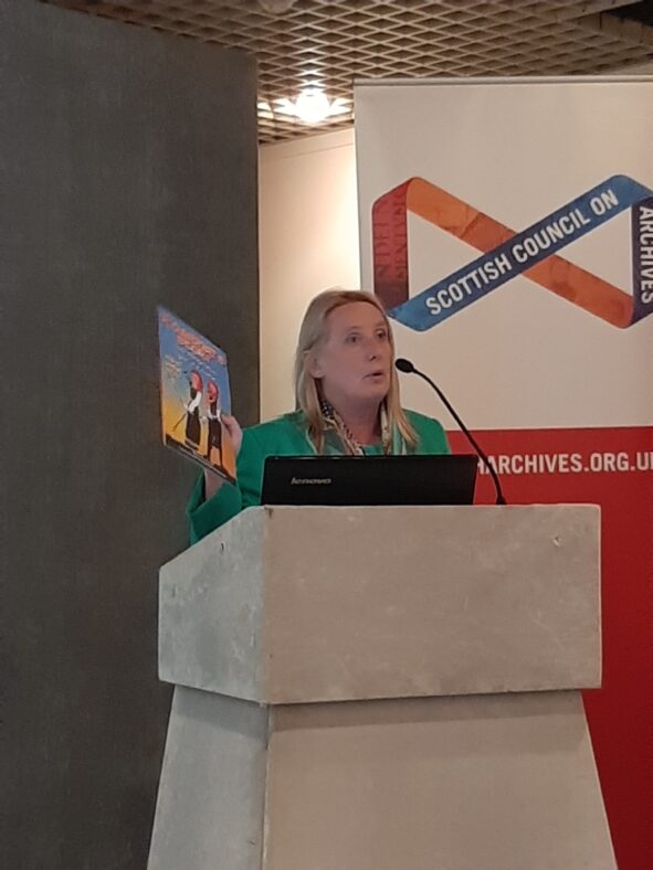 Hazel Morrison of Moycullen Heritage presents a paper at CAHG conference in Glasgow Concert Hall July 2019 | Photo Moycullen Heritage