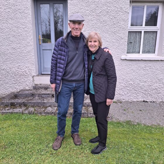 20231012_181249 Jerry Lydon and his wife Lorraine visit from Marlton, New Jersey. In the early 1900's, Jerry's great grandparents (Lydon) lived at what we now call Loughwell Farm Park. 12 October 2023 | Moycullen Heritage