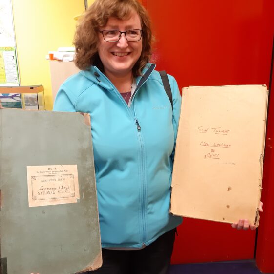 Imelda Cribbin from Melbourne visits Tooreeney School Moycullen and views her mother and grandfather's entries in the school registers Imelda Cribbin from Melbourne visits Tooreeney School Moycullen and views her mother and grandfather's entries in the school registers | Moycullen Heritage