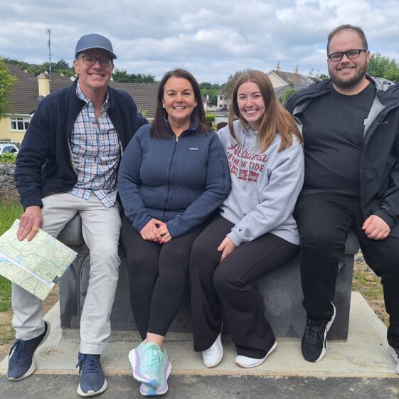 Tim and Sally Walsh of Marshfield MA with their daughter Hayley and son Ryan 12 June 2024 Tim and Sally Walsh visit from Marshfield MA with their daughter Hayley and son Ryan. Tim's grandmother Bridget Lydon was from Knockbane. 12 June 2024 | Moycullen Heritage
