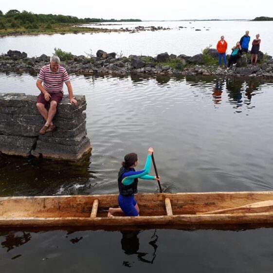Eilis Ní Dhúill takes the Lee's Island 5 replica logboat for a trial | Moycullen Heritage