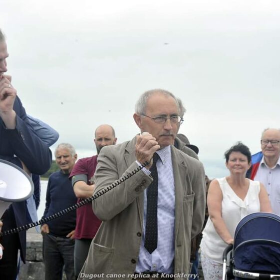Dr Christy Cunniffe County Galway Field Archaeologist addresses the gathering at the launch of the Lee's Island 5 replica log boat | Tom Broderick