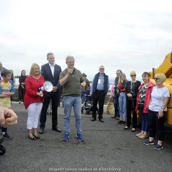 Dr Paul Naessens addresses the gathering at the launch of the replica Lee's Island 5 Log boat at Knockferry pier | Tom Broderick