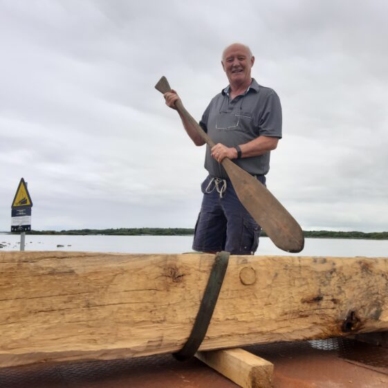 Gerry Lydon Knockferry with Lee's Island 5 replica Log boat | Moycullen Heritage