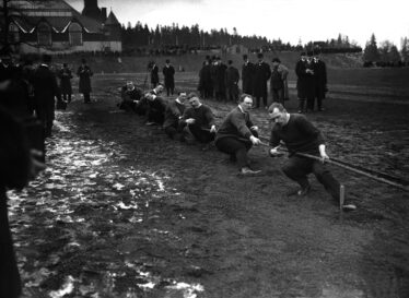 Matt Hynes, third from front, with British Tug of War team practicing for Olympics 1912 Stockholm | Photo Courtesy TT News Agency / Alamy Stock Photo