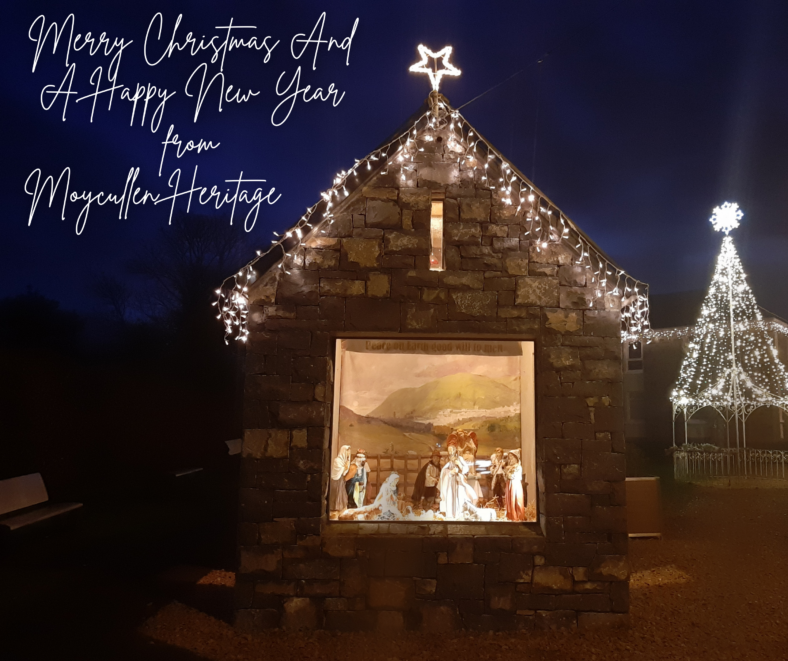 All of us at Moycullen Heritage would like to wish our followers and their friends and family a Merry Christmas and a Happy New Year.  Thank you for being loyal supporters and helping us record and preserve the heritage of our locality and its people, past and present.
This photo shows the crib at the Cilin, An Fuaran, Moycullen 2021.