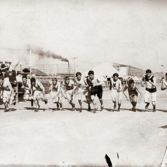 Start of the 800m race at the 1904 Olympics - Joyce is far left