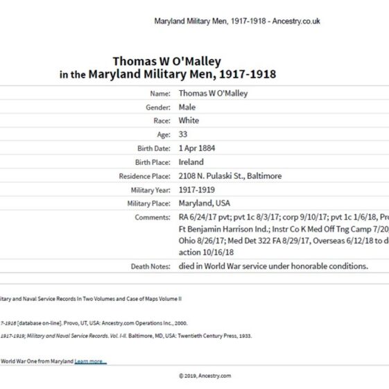 Army Service Details from Maryland Military Men Database | www.ancestry.com