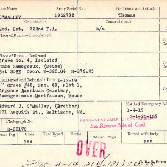 Disinterment/Re-burial details of Thomas O’Malley Page 1 | www.uk.forceswarrecords.com