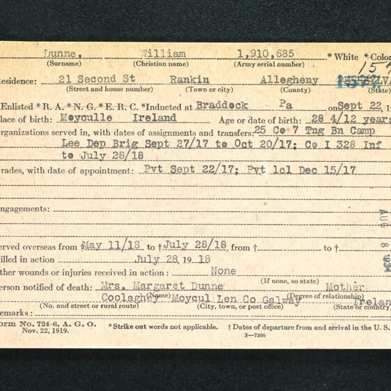 Veterans Service File William Dunne | https://www.ancestry.com/search/collections/60884