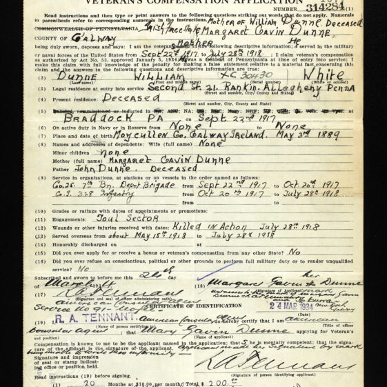 World War I Veterans Service and Compensation Files, 1917-1919 via Ancestry.com. 