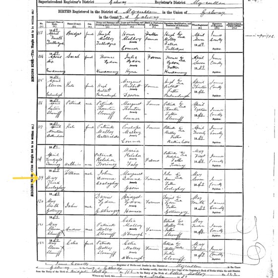 Civil Birth of William Dunne Coolaghy 3 May 1889 | https://www.irishgenealogy.ie/view/?record_id=ac592530e4-3791171