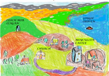 Map showing Cloch Mhór Leagáin from Moycullen Heritage publication 'Ruaidhrí’s Story – How Moycullen got its name’.