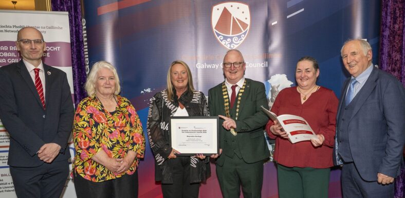 Galway County Council Director of Services Michael Owens, Mary O'Shea and Hazel Morrison Moycullen Heritage, Cathaoirleach Cllr David Collins, Paula Lydon and Tim Griffin Moycullen Heritage | Photo Courtesy Murtography and Galway County Council