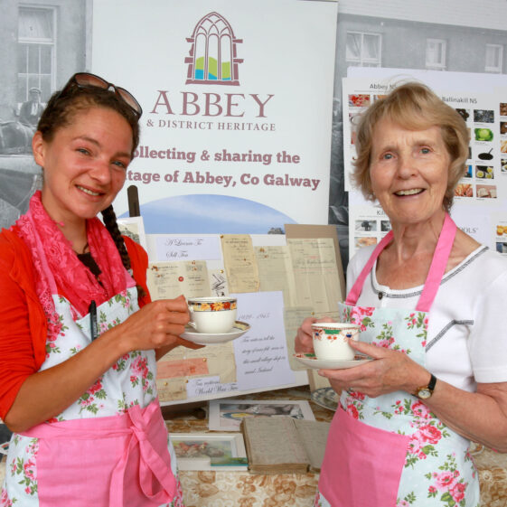 Therese Murphy and Frances Holohan from Abbey Heritage enjoying a cup of tea at their stand at the Sheep 2018 held at Teagasc, Athenry.Photograph: Hany Marzouk