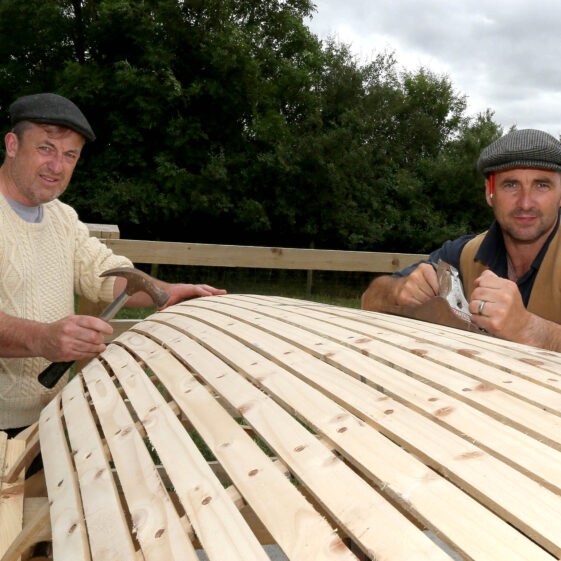 Maírtín Breathnach and Patrick Flaherty from Carraroe building their traditional Connemara boat at the Sheep 2018 held at Teagasc, Athenry.Photograph: Hany Marzouk