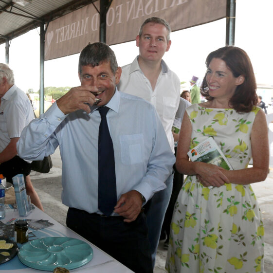 Andrew Doyle TD, Minister of State for Food, Forestry and Horticulture testing the Connemara oyster at sheep 2018 held at Teagasc, Athenry.Photograph: Hany Marzouk