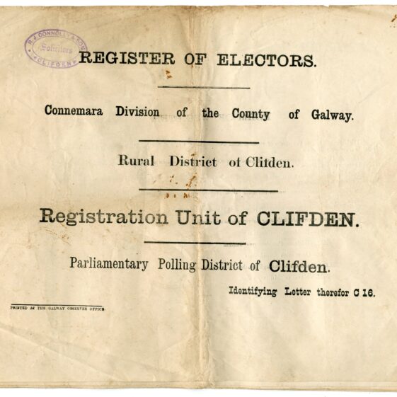 The 1918 Register of Electors for the Unit of Clifden and the Unit of Derrylea
