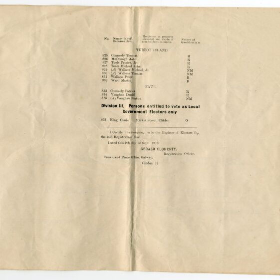 The 1918 Register of Electors for the Unit of Clifden and the Unit of Derrylea