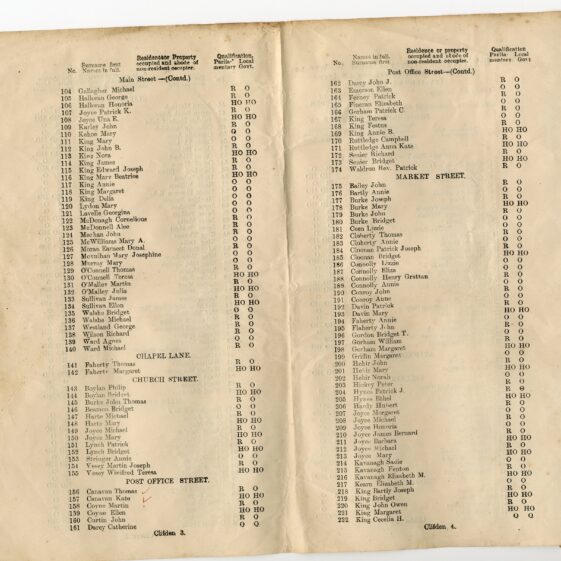 The 1918 Register of Electors for the Unit of Clifden and the Unit of Derrylea