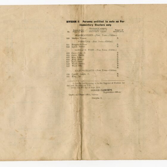 The 1918 Register of Electors for the Unit of Clifden and the Unit of Derrylea