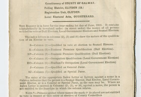 Register of Dail Electors, Local Government Electors and Seanad Electors, and lists of General and Special Jurors for the year 1927-28, Clifden