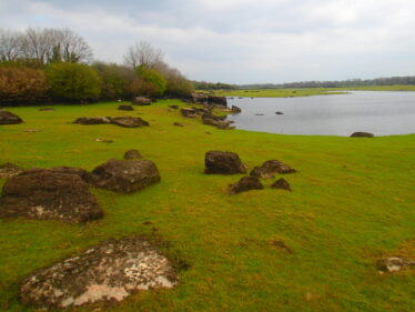 Rahasane Turlough, near Kilcolgan. Moss lines on these boulders give a watermark for the depth of water in winter, when the turlough floods fully.