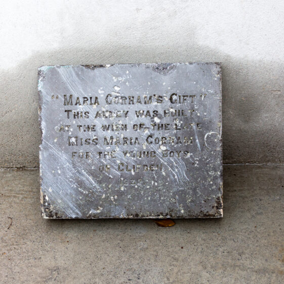 The saved foundation stone from the handball alley commemorating Maria Gorham's gift.  | Roger Harrison