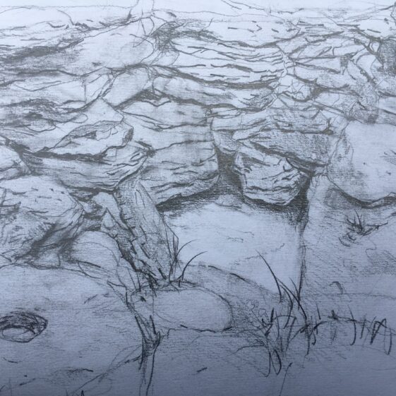 Pencil drawing of Tobar Einne on Inis Oirr | Selma Makela, July 2019