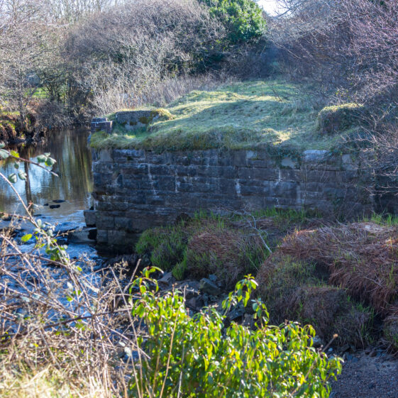 The remains of the Ramparts of the bridge that took the track over the Owenglin River and on into Clifden station. | Roger Harrison