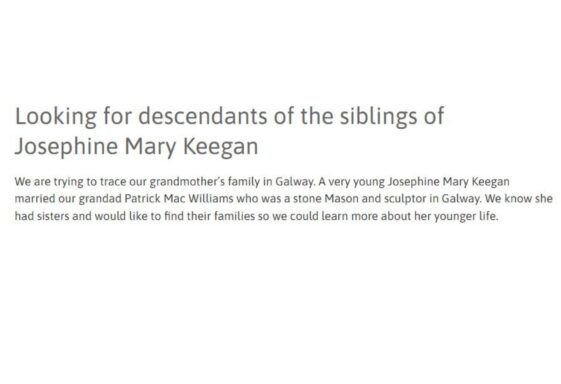 Looking for descendants of the siblings of Josephine Mary Keegan